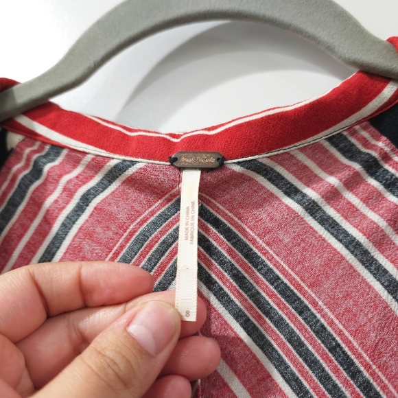 Free People Multicolor Patchwork Striped Floral Short Sleeve V-Neck Dress, 8 - Picture 5 of 15